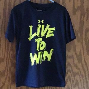 “LIVE TO WIN” blue shirt. Under Armour